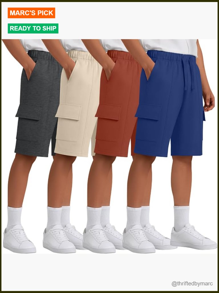 4 Pack Boys Cargo Shorts Elastic Waist Drawstring 6-16 Years